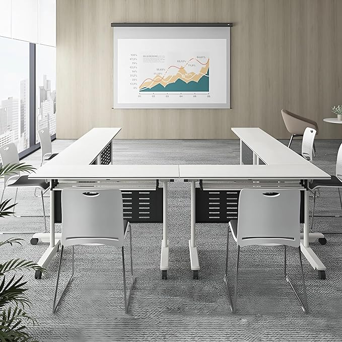 4Pack Conference Room Table, Folding Conference Table for Office Classroom, Mobile Training Tables with Casters Silent Wheels, Large Rectangular Convertible Modular Seminar Tables (L63in)