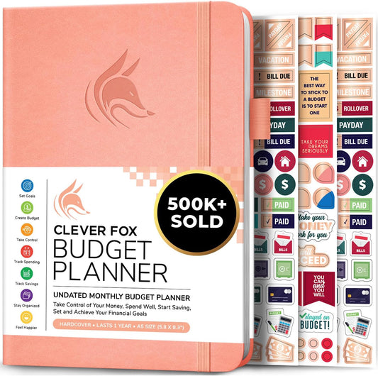 Clever Fox Budget Planner - Expense Tracker Notebook. Monthly Budgeting Organizer, Finance Logbook & Accounts Book, Bill Tracker, A5 (Peach Pink)