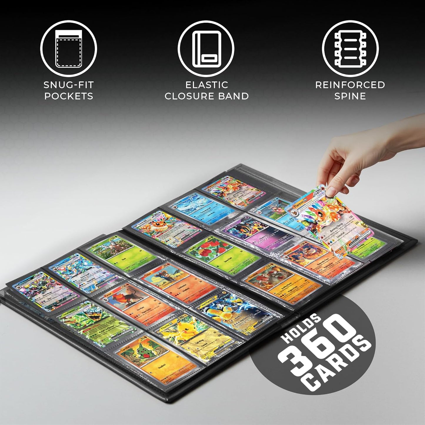 Trading Card Binder Pro-Folio – 9 Pocket Binder - Side-Loading Album, Durable & Acid-Free Storage for Pokémon, YuGiOh, MTG, TCG, Game & Sports Cards, Black