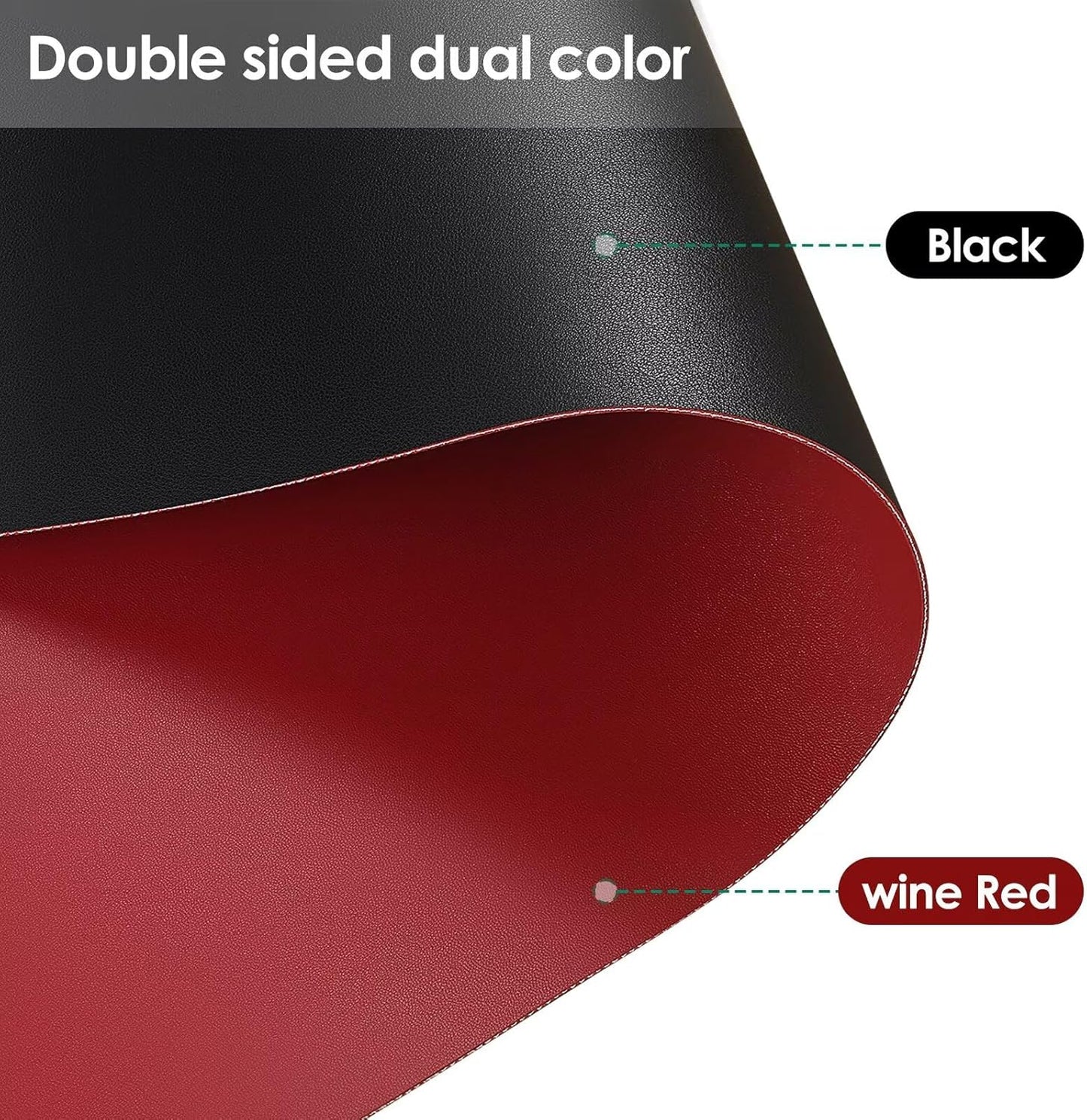 Leather Table Pad,1.8mm Thick,40x90 Inch,Dining Table Pad,Table Pads for Dining Room Table Rectangular,Table Protector for Dining Room Table,Dining Table Cover(Black+Wine Red,40x90)