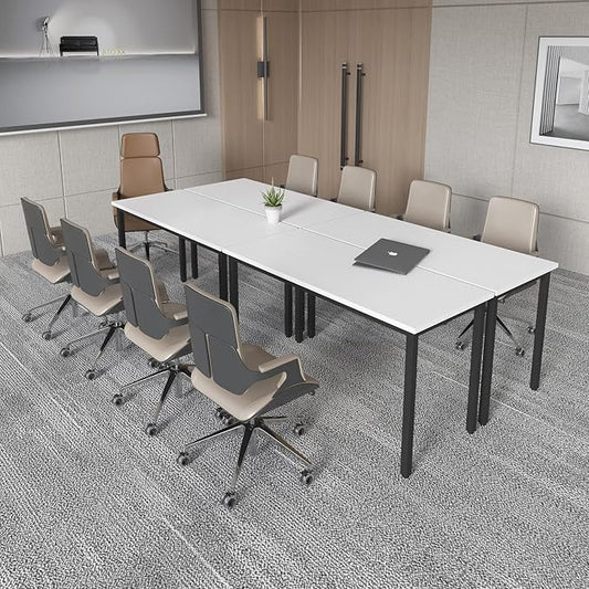 Bonzy Home Conference Tables 8ft Office Computer Desk for Meeting Room Study Writing Printer Podcast Table for 10 People 4PCS 94.4"x47.2"x29.5", White