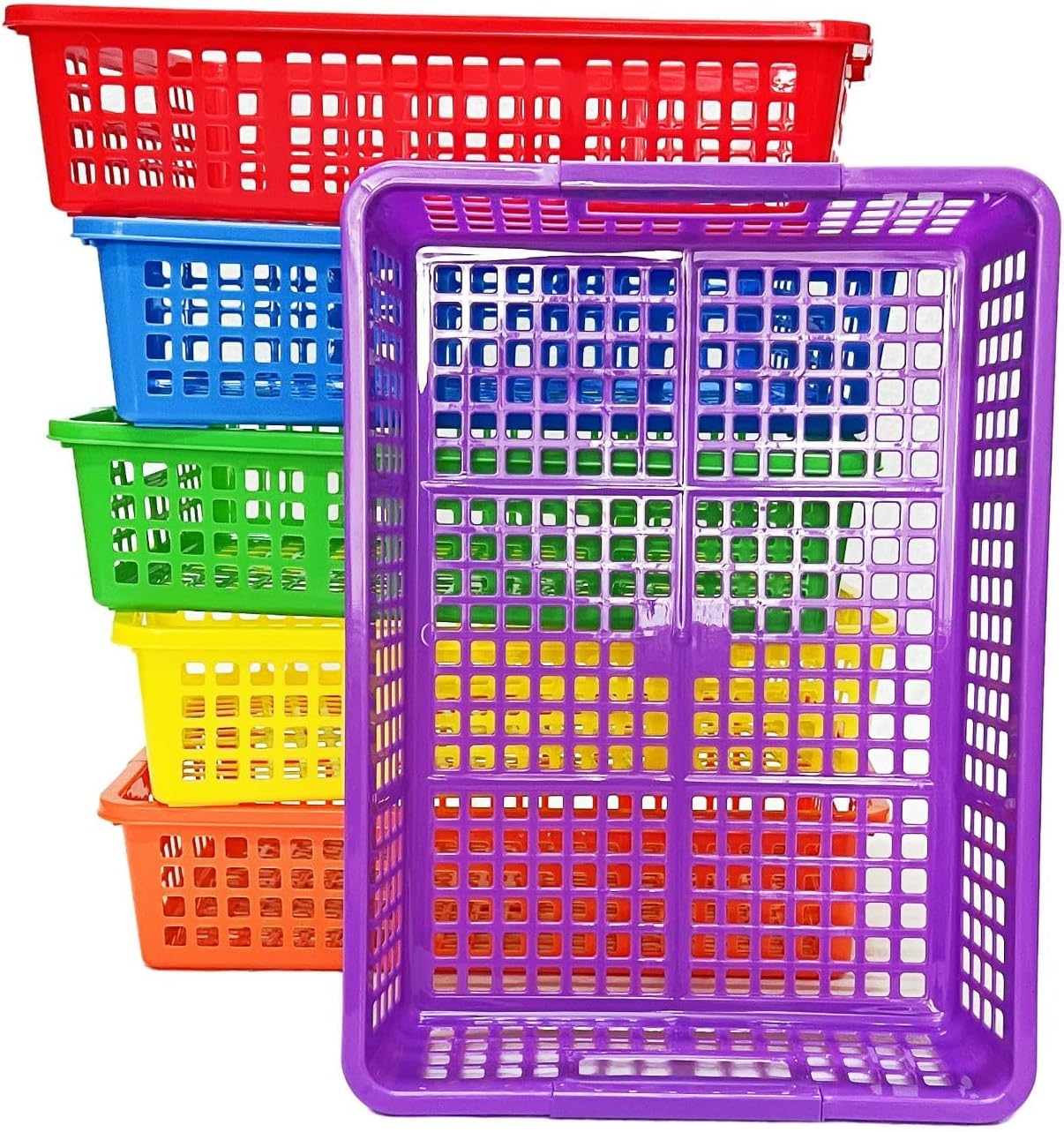 6 Pack Plastic Turn in Paper Trays for Classroom, Colorful Storage Bin Basket Organizers for School Supplies, Classroom Organization and Storage Tray Holds 4A Paper