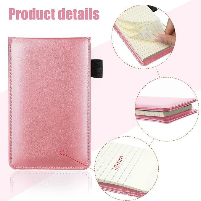 Outus 10 Pcs Pocket Notebook with Pen Set Included Mini Pocket Notepad Holder with 50 Lined Sheets, Metal Pen, 8 Pcs 3 x 5 Inch Memo Book Refills, 30 Lined Paper Per Note Pad (Pink)