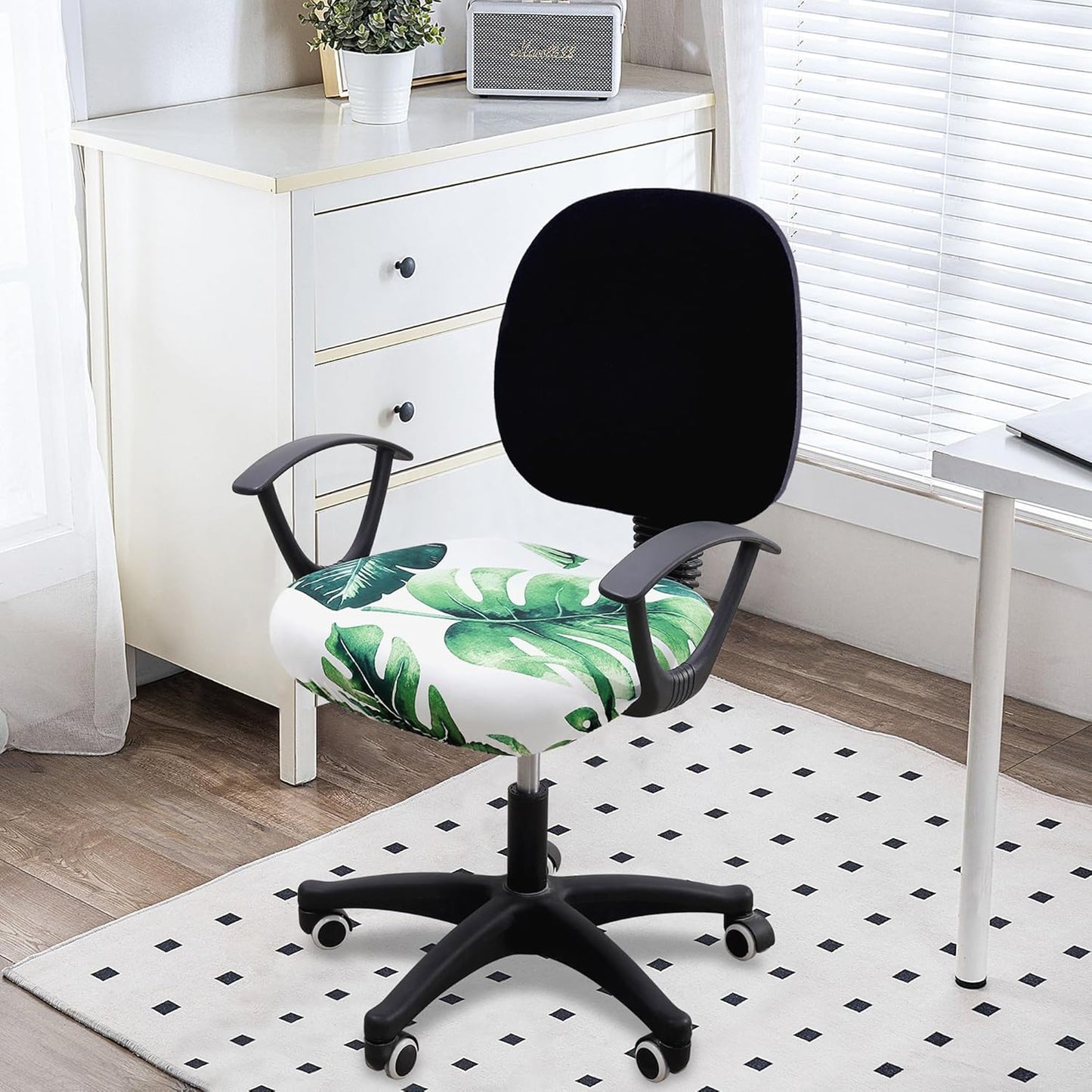 Smiry Stretch Printed Office Computer Chair Covers, Universal Washable Removable Desk Rotating Chair Slipcovers Protector, Seat + Backrest Cover - Green