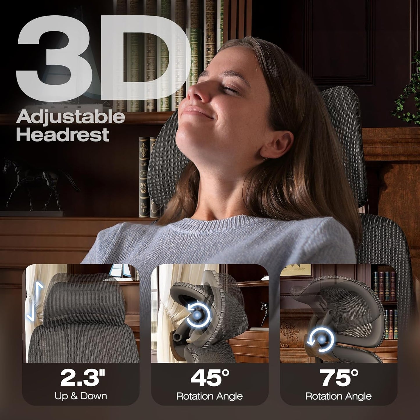 ELABEST X100 Ergonomic Office Chair with Footrest, Big and Tall Home Desk Chair with 5D Flip-Up Arms, Adjustable 5D Lumbar Support,High Back Rolling Computer Chair, Swivel Mesh Chairs (Library Oak)