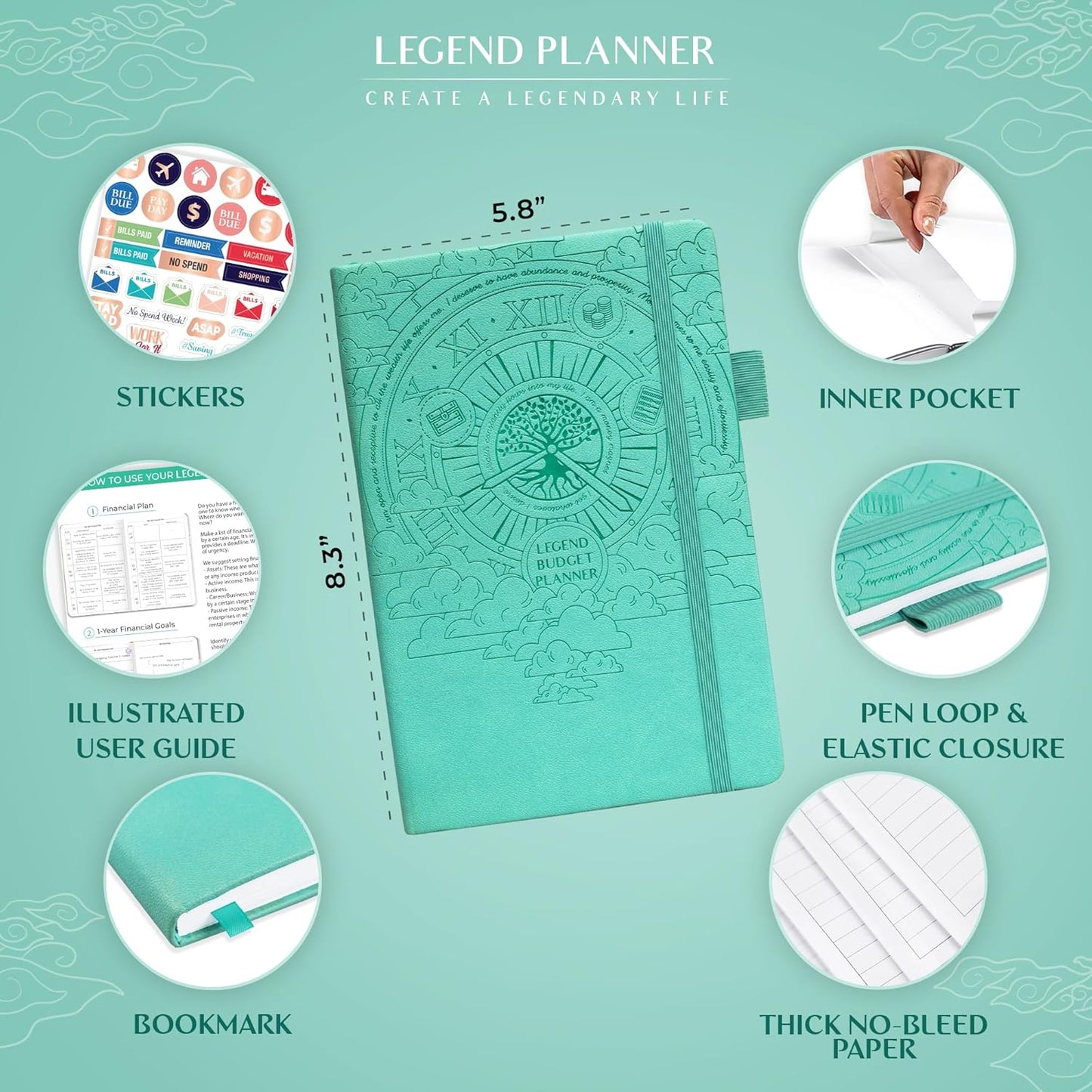 Legend Budget Planner – Financial Organizer Book. Money Account & Expense Tracker Notebook Journal for Household Monthly Budgeting (Mint Green)