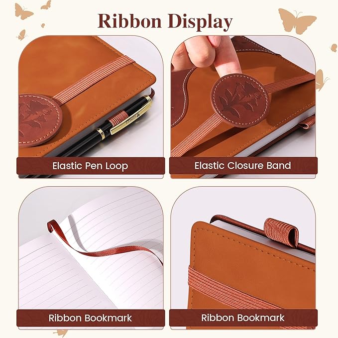 Lined Journal Notebook, A5 Hardcover Leather Journal for Men Women, 200 Pages 100 GSM Thick Paper, Journaling Notebooks for Work School Travel Note Taking, Brown