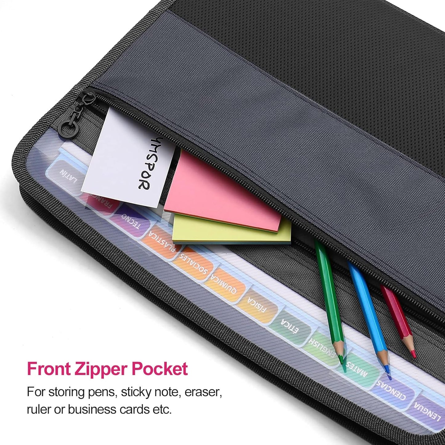 MEGREZ Expanding File Folder with 13 Pockets, 2 Pack A4 Paper File Folder with Zipper Color Labels, Waterproof Accordion File Folder Organizer for Home Office, Blue & Black