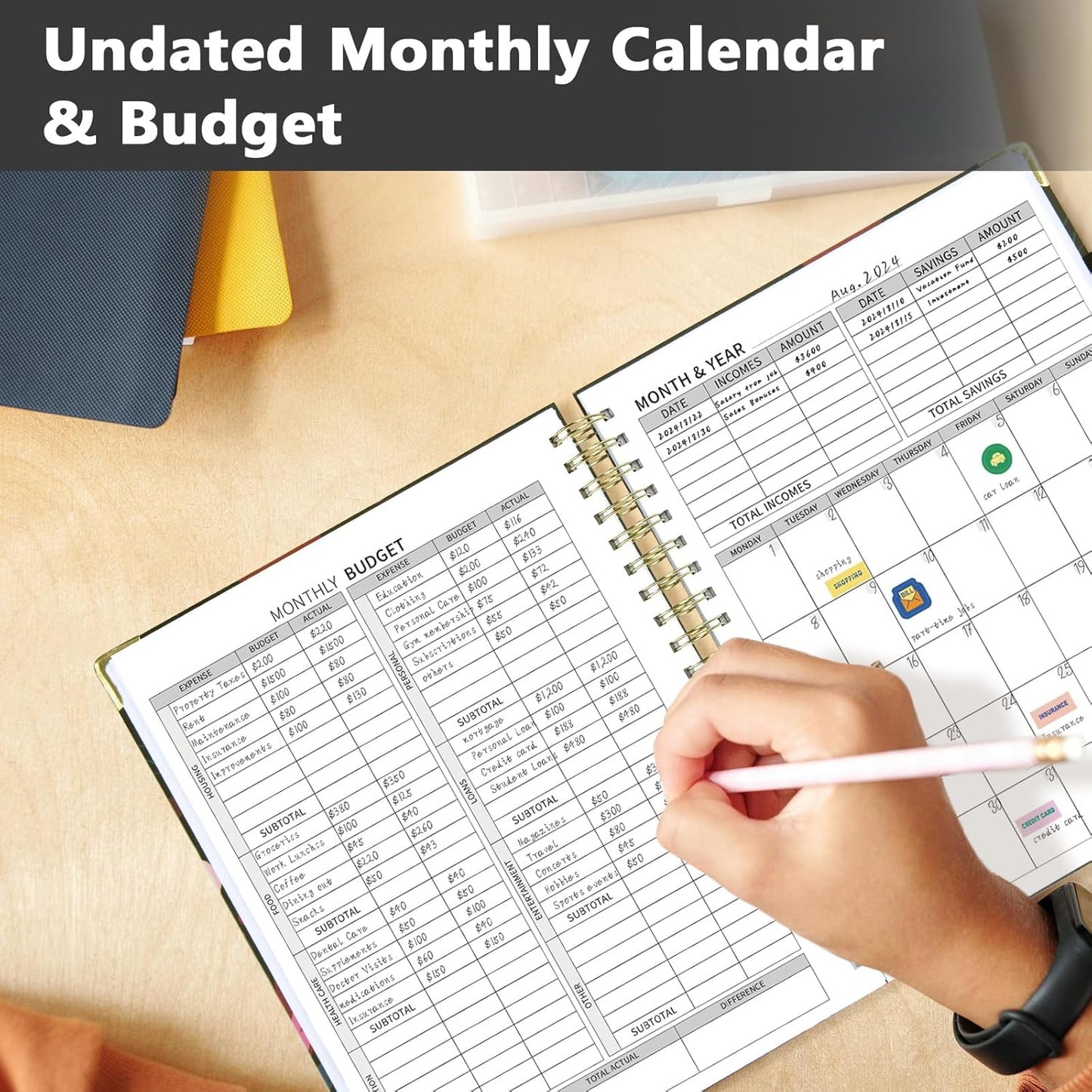 Ospelelf Undated Budget Planner with Expense Tracker and Bill Organizer Large Spiral Bound Monthly Account Planners to Take Control of Your Money 12 Months Black Floral