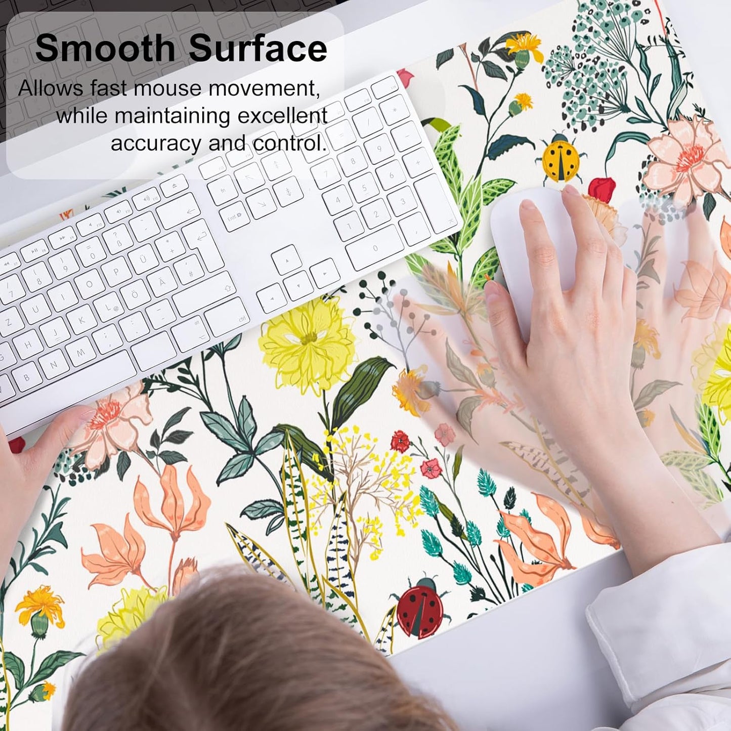 QIYI Floral Large Mouse Pad, Colorful Desk Mat for Desktop, Women Girls Desk Accessories Office Décor, PU Leather Waterproof Big Gaming Mousepad, Blooming Flowers Desk Pad Computer Mat, 31.5" x 15.7"