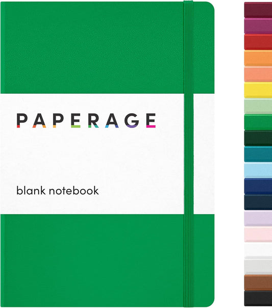 PAPERAGE Blank Journal Notebook, (Green), 160 Pages, Medium 5.6 in x 8 in - 100 GSM Thick Paper – Hardcover Journaling Notebook for Work, School, Note Taking or Sketching