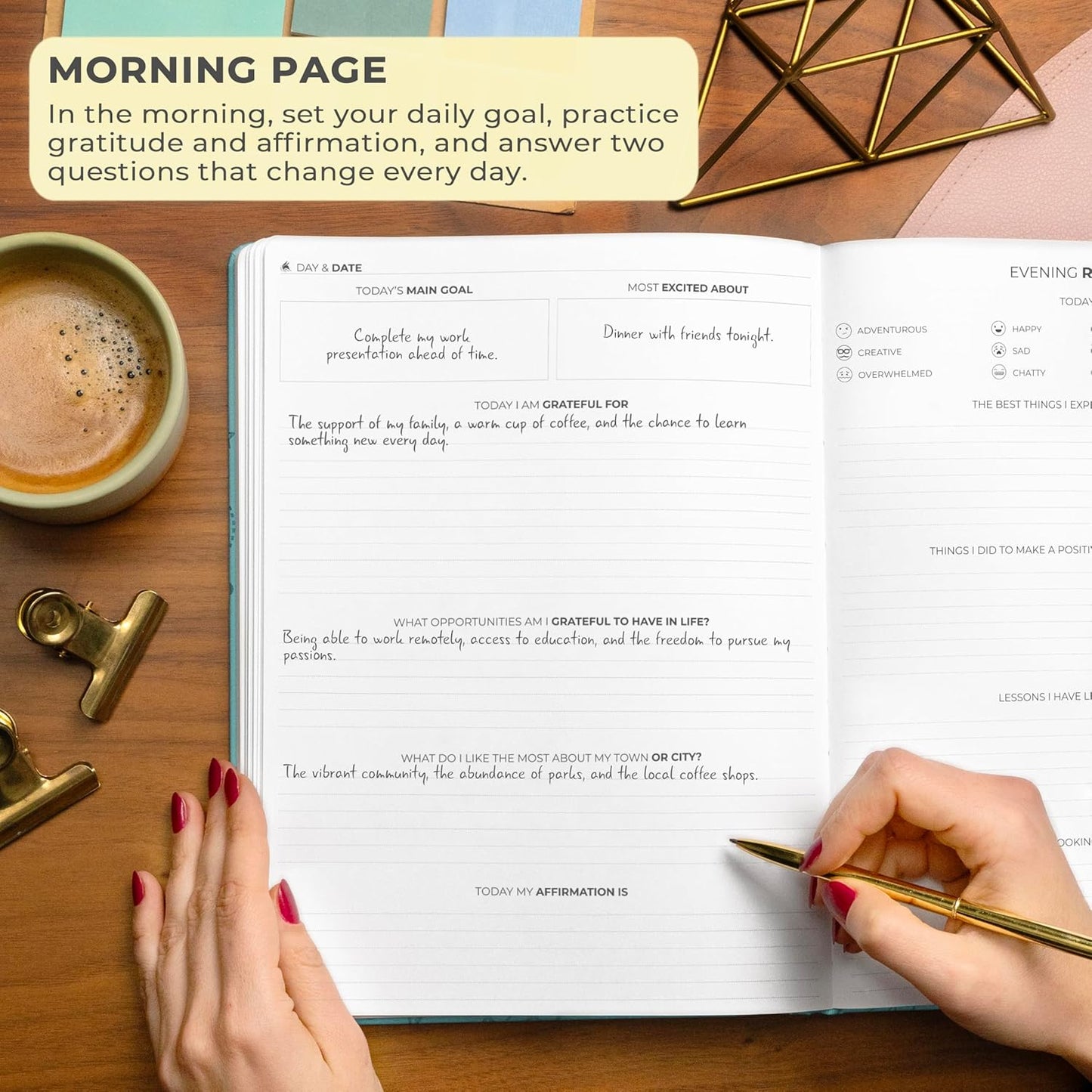 Clever Fox Gratitude Journal Large – Happiness, Positivity & Affirmation Journal – Inspirational Daily Notebook, 3 Months, 8.3x11” (Aquamarine)