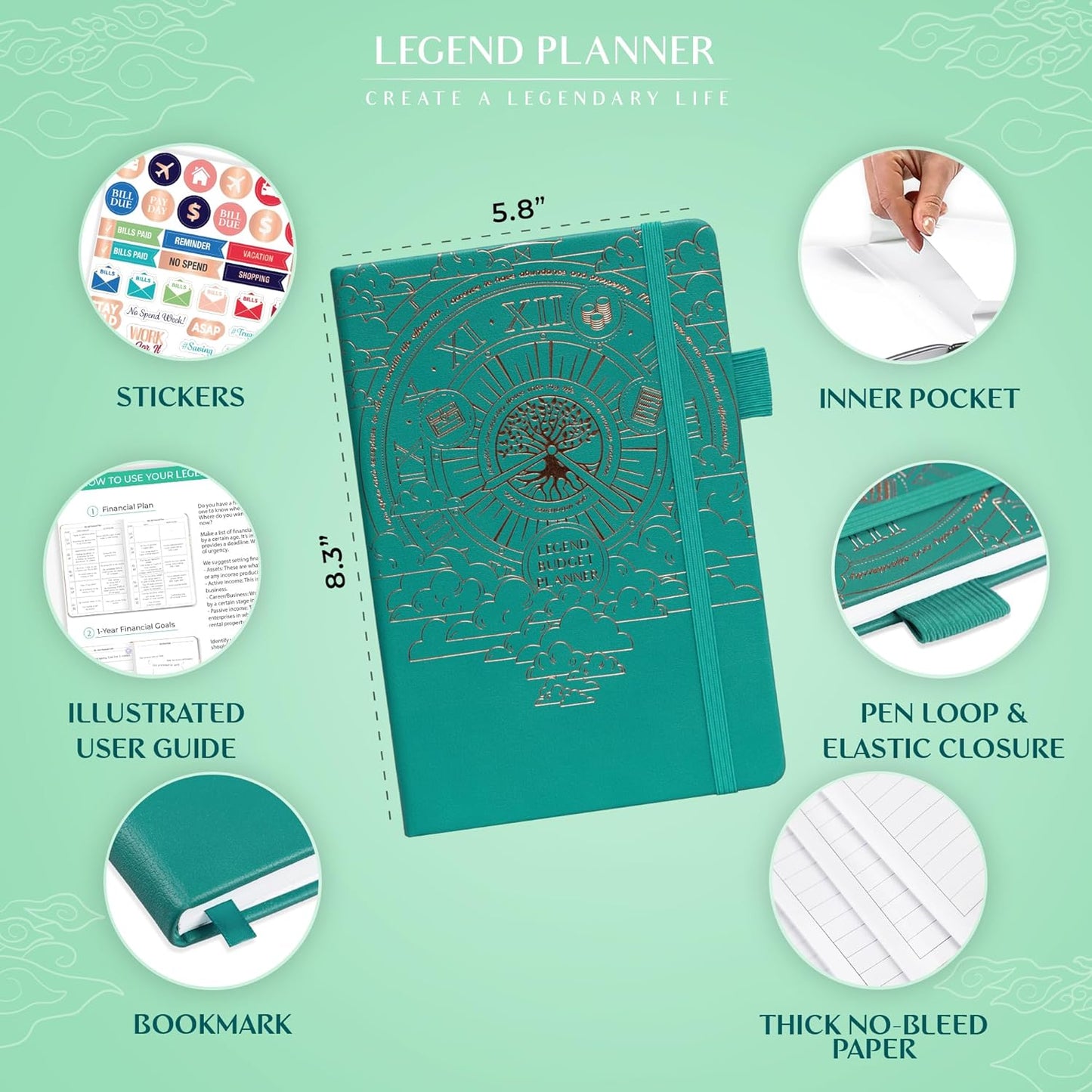 Legend Budget Planner – Financial Organizer Book. Money Account & Expense Tracker Notebook Journal for Household Monthly Budgeting (Viridian)