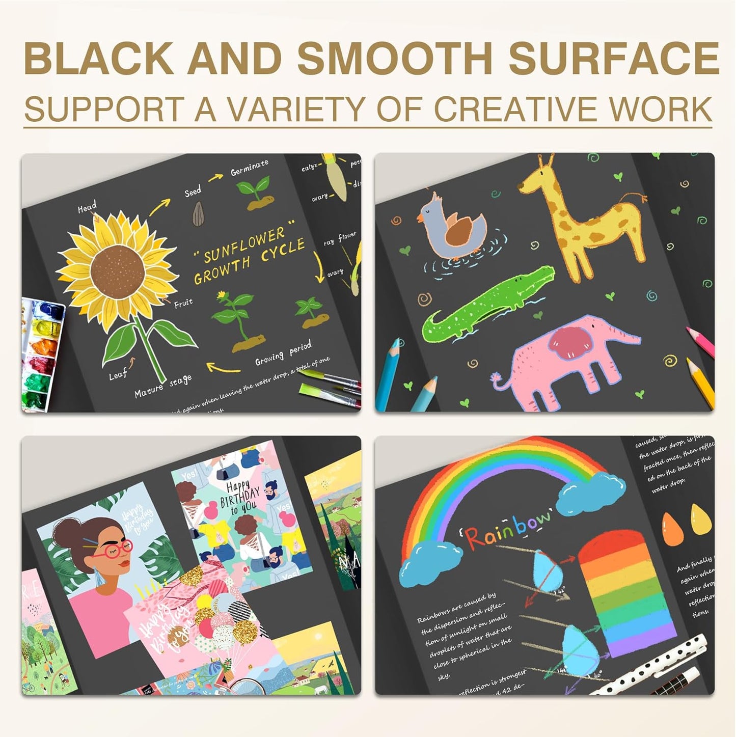 Chell Mini Size Trifold Poster Board, 16" x 24", Small Corrugated Project Boards, Black, 2 Pack