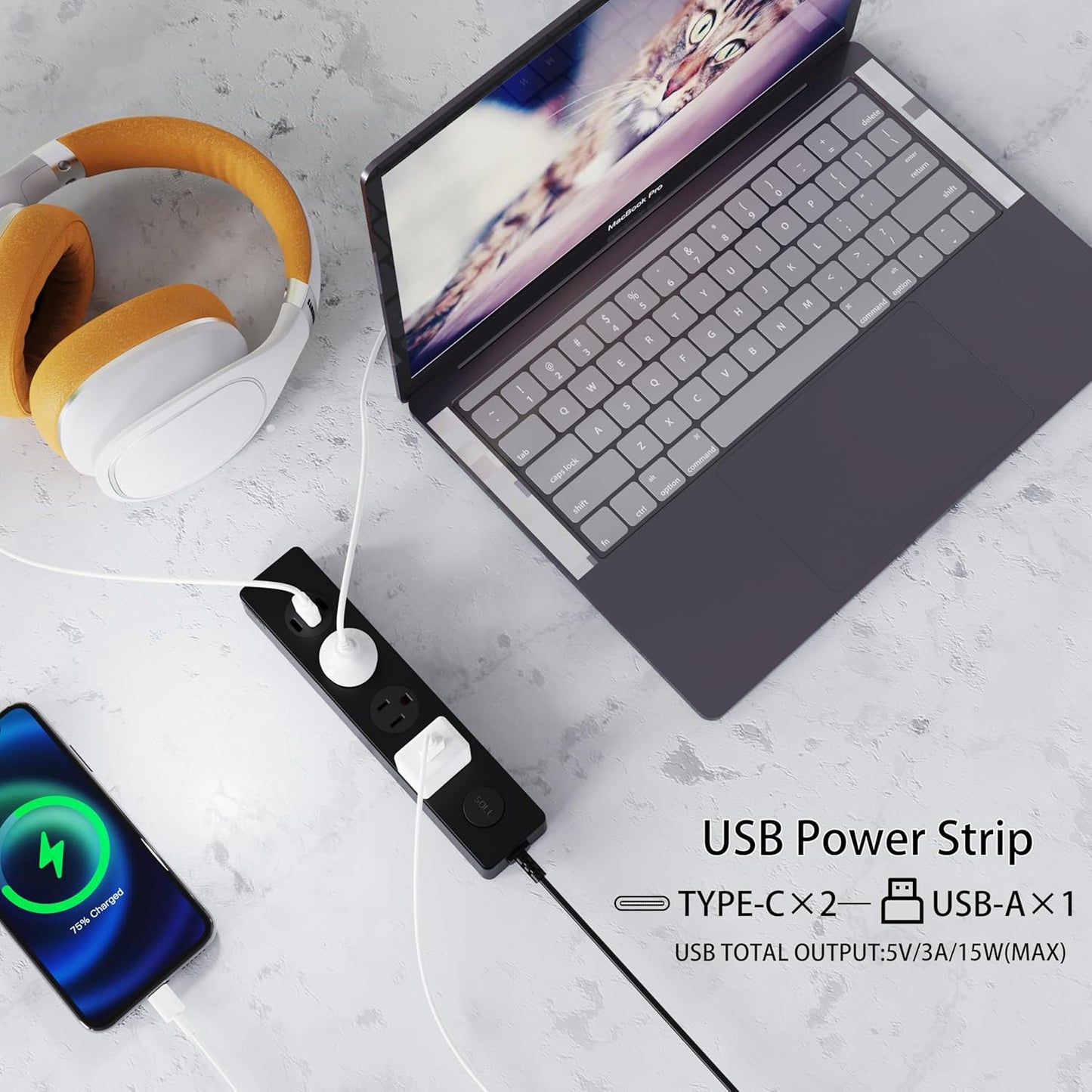 SOLL IPX9 Outdoor Power Strip Weatherproof, Surge Protector Power Strip with 3 Outlet and 3 USB Charging Ports(2 USB C), 6FT Extension Cord for Patio, Garden, Bathroom, Kitchen, Garage, Office