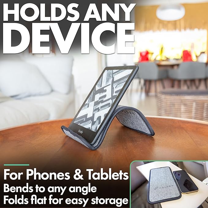 Folden Airplane Phone Holder, Flexible Cell Phone Holder, Folding Cellphone Stand for Desk, Bed, Office, Treadmill - Airplane Gadgets for Long Travel Accessories - Plane Essentials (Tweed)