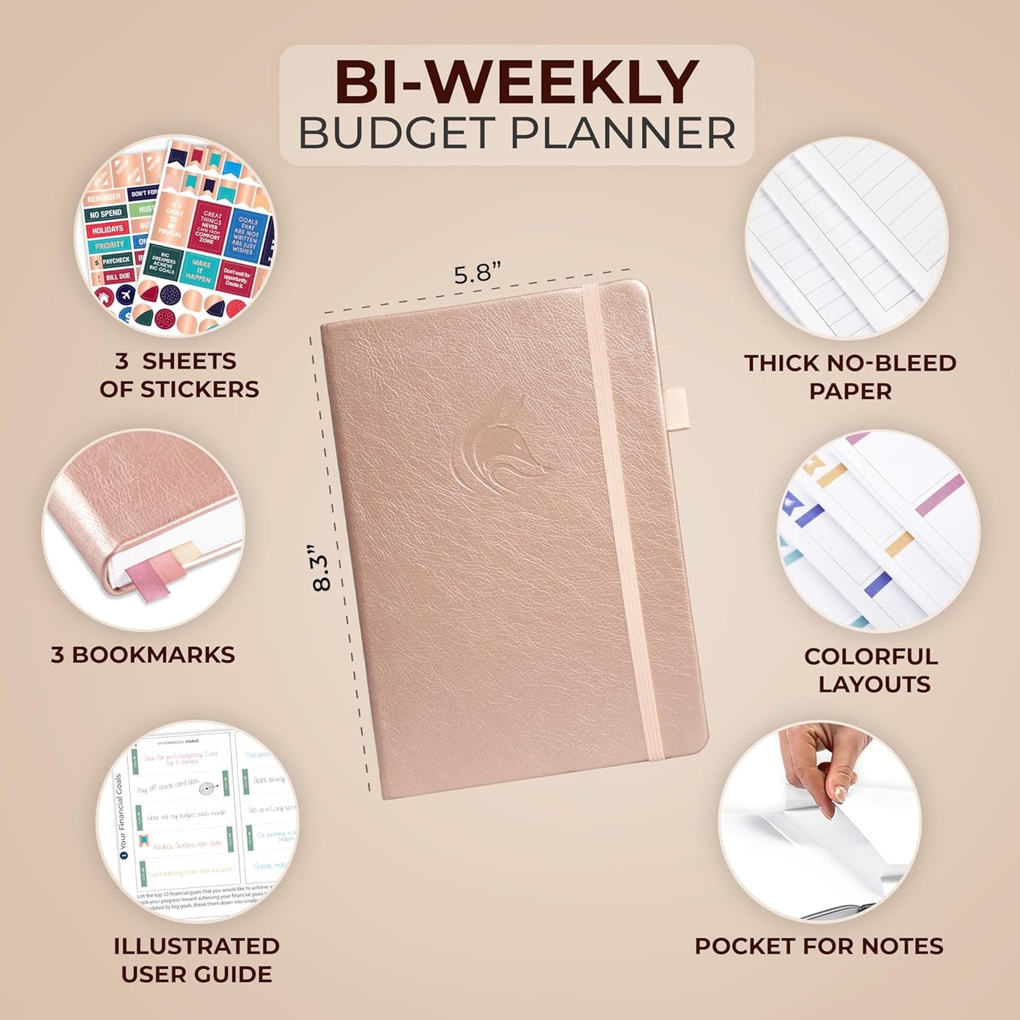 Clever Fox Bi Weekly Budget Planner – Undated Financial Organizer Book – Expense Tracker, Budgeting & Bill Notebook, A5 (Rose Gold)