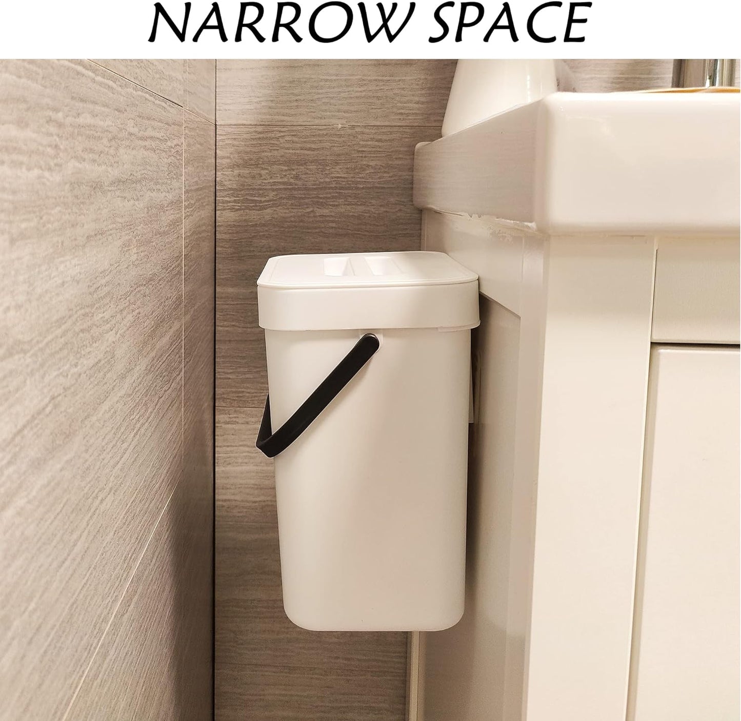 stonespace Hanging Small Trash Can with Lid Under Sink for Kitchen，1.3 Gallon/ 5L Mountable Compost Pail，Kitchen Compost Bin for Countertop, White