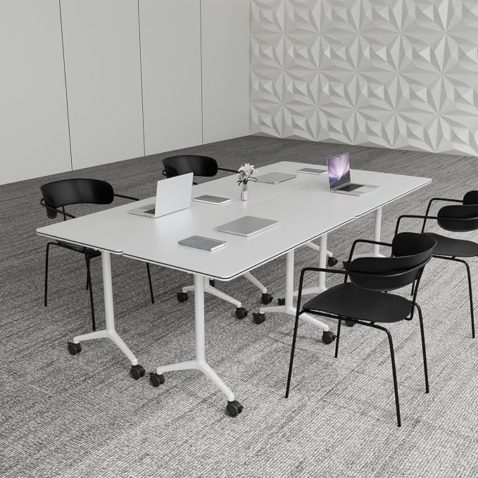Conference Table,Folding Conference Room Tables Portable Rolling Conference Training Table with Silent Wheels,Mobile Meetings Flip Top Tables for Offices Classrooms Meeting Room (6Pack 61in)