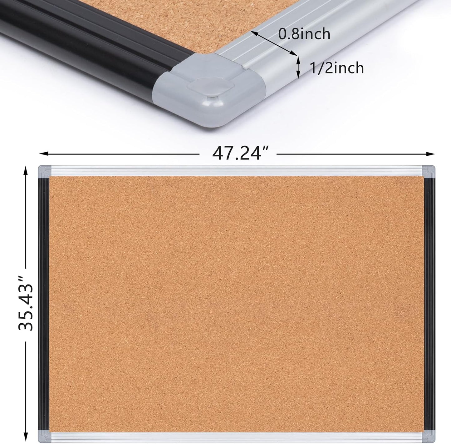 Board2by 2 Pack Cork Bulletin Board 36" x 48", Black/Sliver Aluminium Framed Corkboard, Office Board for Wall Decor, Large Wall Mounted Notice Pin Board with 36 Push Pins for School, Home & Office