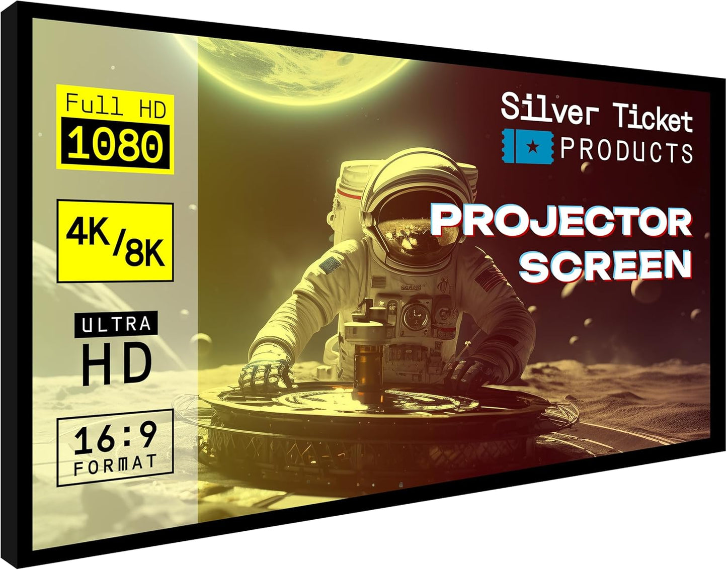 Silver Ticket Products STR Series 6 Piece Home Theater Fixed Frame 4K / 8K Ultra HD, HDTV, HDR & Active 3D Movie Projection Screen, 16:9 Format, 128" Diagonal, Silver Material STR-169128-S