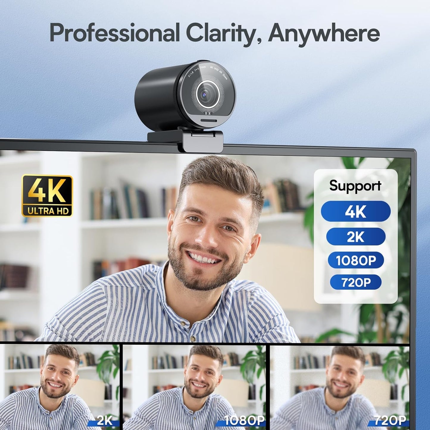 EMEET SmartCam S800-4K Webcam with Tripod for Streaming, Sony 1/2'' Sensor, Supports HDR, PDAF&TOF Dual-autofocus, 1080P@60FPS, Adjustable Heights with 360° Swivel Head, Perfect for Live Streaming