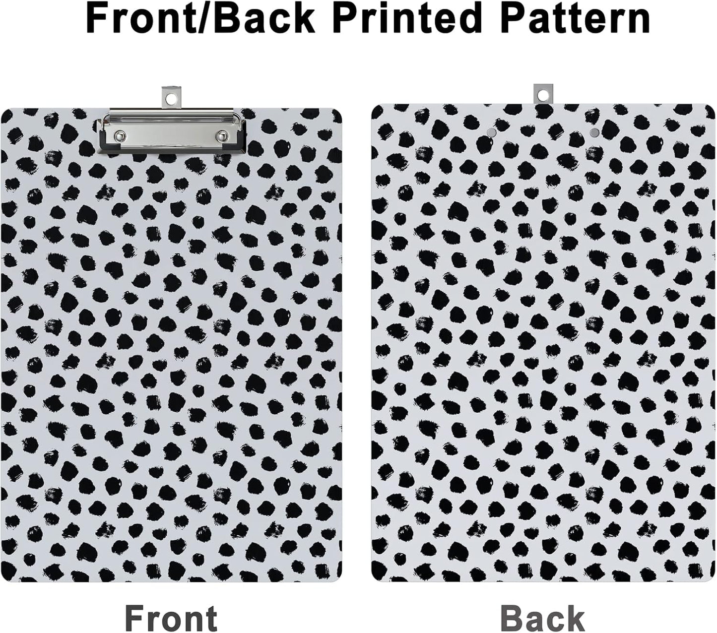 Cute Clipboard Wood Design Decorative A4 Letter Size Clip Boards for Classroom Office, Standard Size 9" x 12.5" with Low Profile Metal Clip - Black Dots