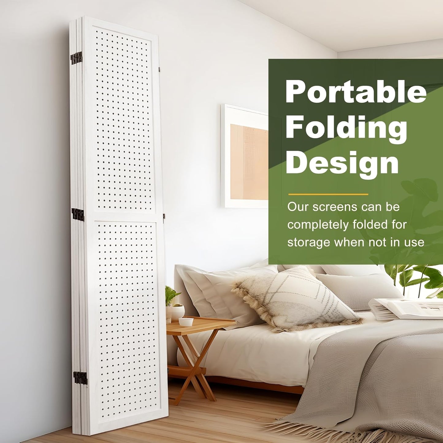 NicBex 6 Panel Pegboard Display,5.6FT Wood PegBoard Room Dividers,Folding Privacy Screens Portable Freestanding Display Board for Craft/Art Shows,Room Separation,White