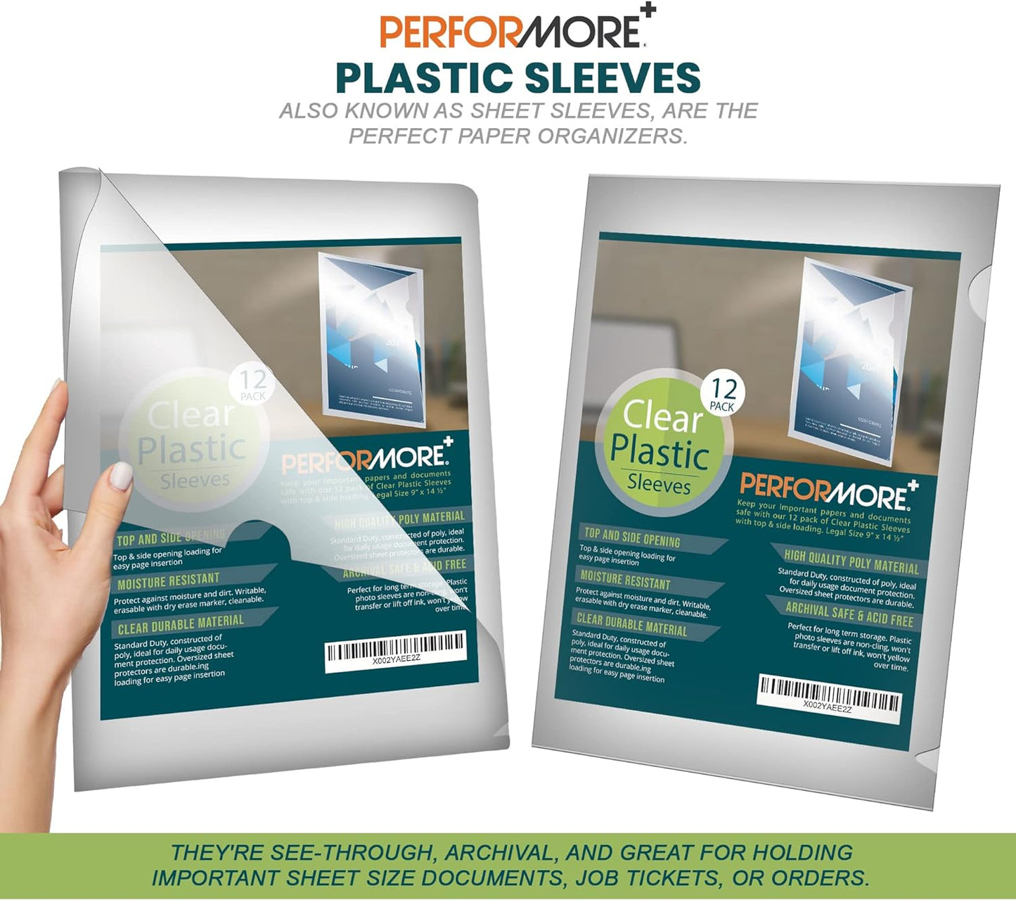 Performore 12 Pack of Clear Project Pocket Sleeves, 9" X 14.5" Legal Size Transparent Plastic Folder Protectors for Documents, Files and Papers, Premium Quality