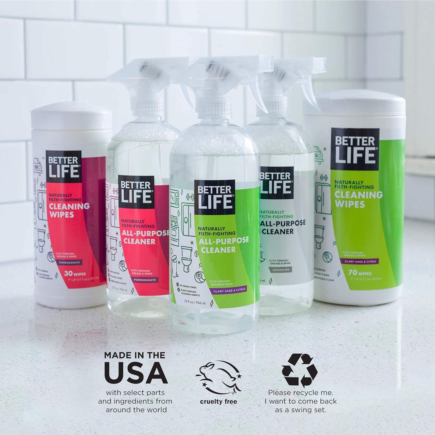 Better Life Multi Surface Cleaner - Plant Derived Cleaner Spray, Non-Toxic All Purpose Cleaners, Eco-Friendly Non Toxic Cleaning Supplies for Home, Currant and Citrus Scent, 32 Fl Oz * 2