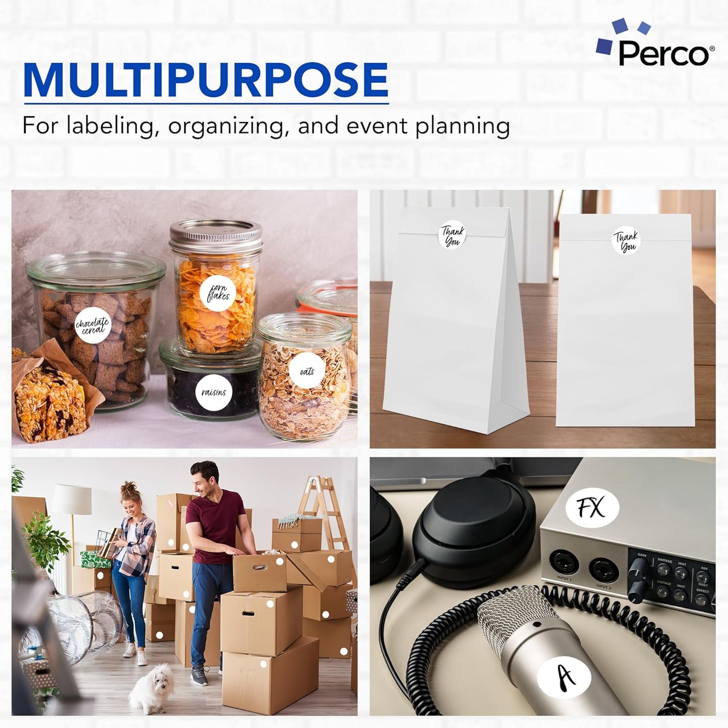 Perco White 2-Inch Perforated Circle Dot Sticker Labels — 10 Rolls, 5,000 Round Stickers — with Permanent Adhesive for Organizing, Color Coding, Bin Labeling, Packaging Alerts—Made in USA