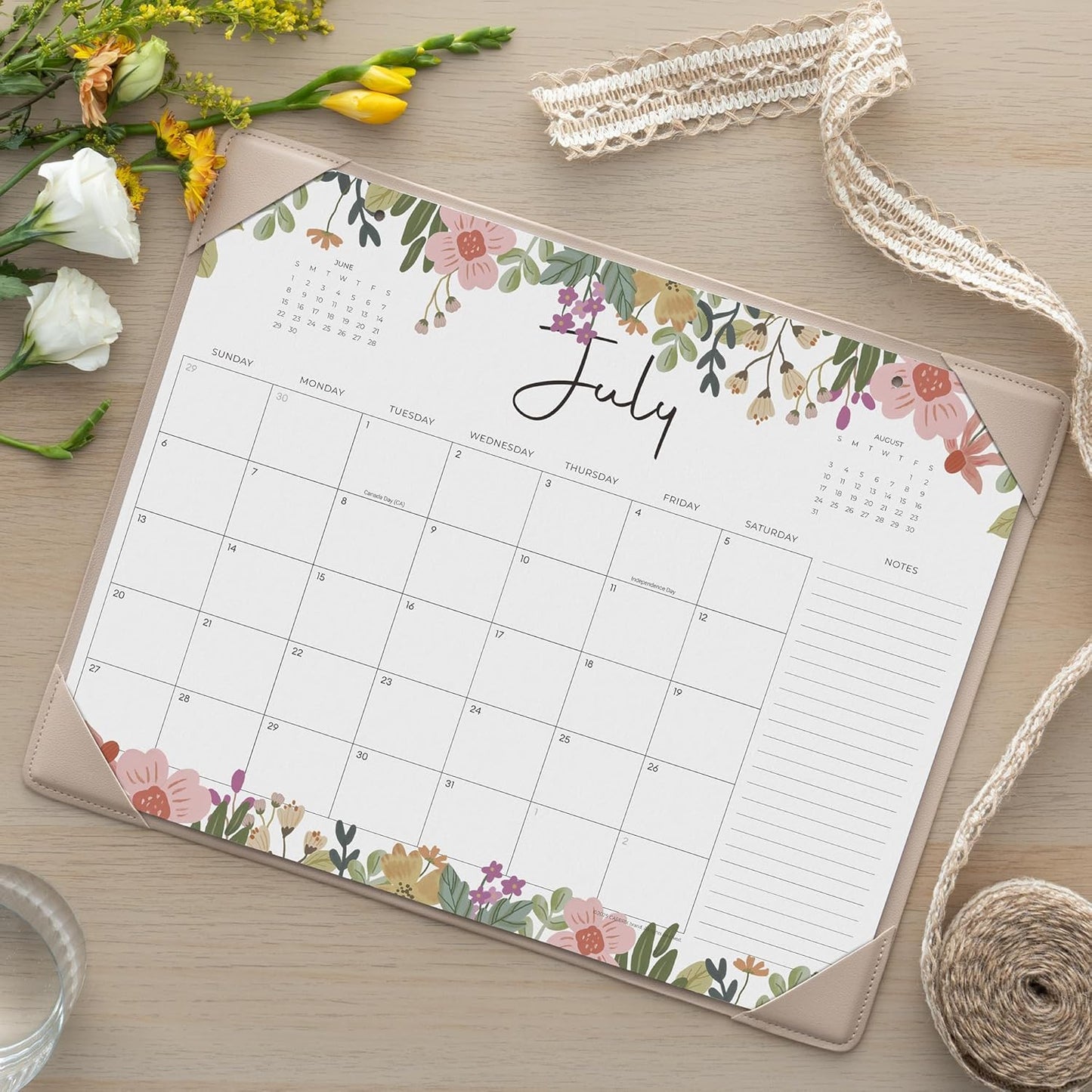 Cabbrix Desk Calendar 2025-2026 with Desktop Mat, Floral Desk Pad Calendar 15 x 12 Inch Runs From July 2025 to December 2026, Desk Blotter Calendar for Home School and Office (Floral)