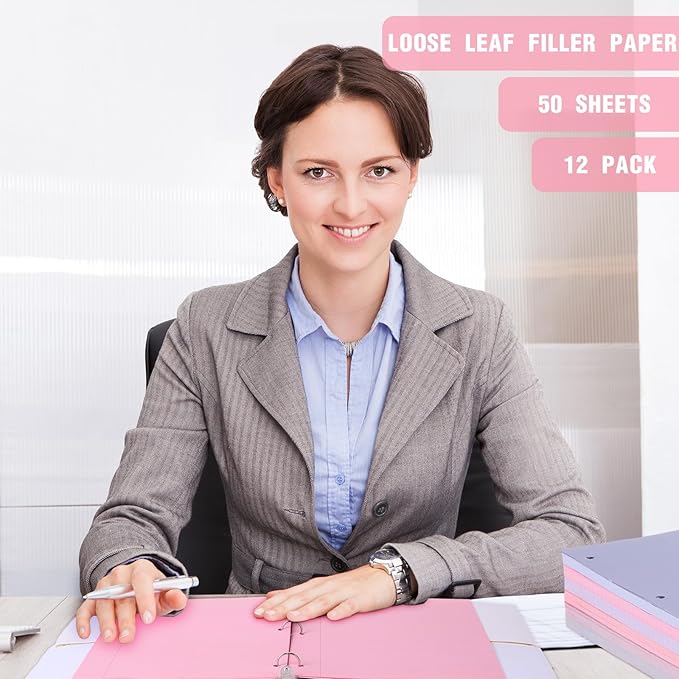 PerKoop 600 Sheets Colored Loose Leaf Paper 8.5" x 11" college ruled Lined 3 Hole Punched notebook Filler Paper for 3 Ring Binders Office School Supplies (Fantasy Color)