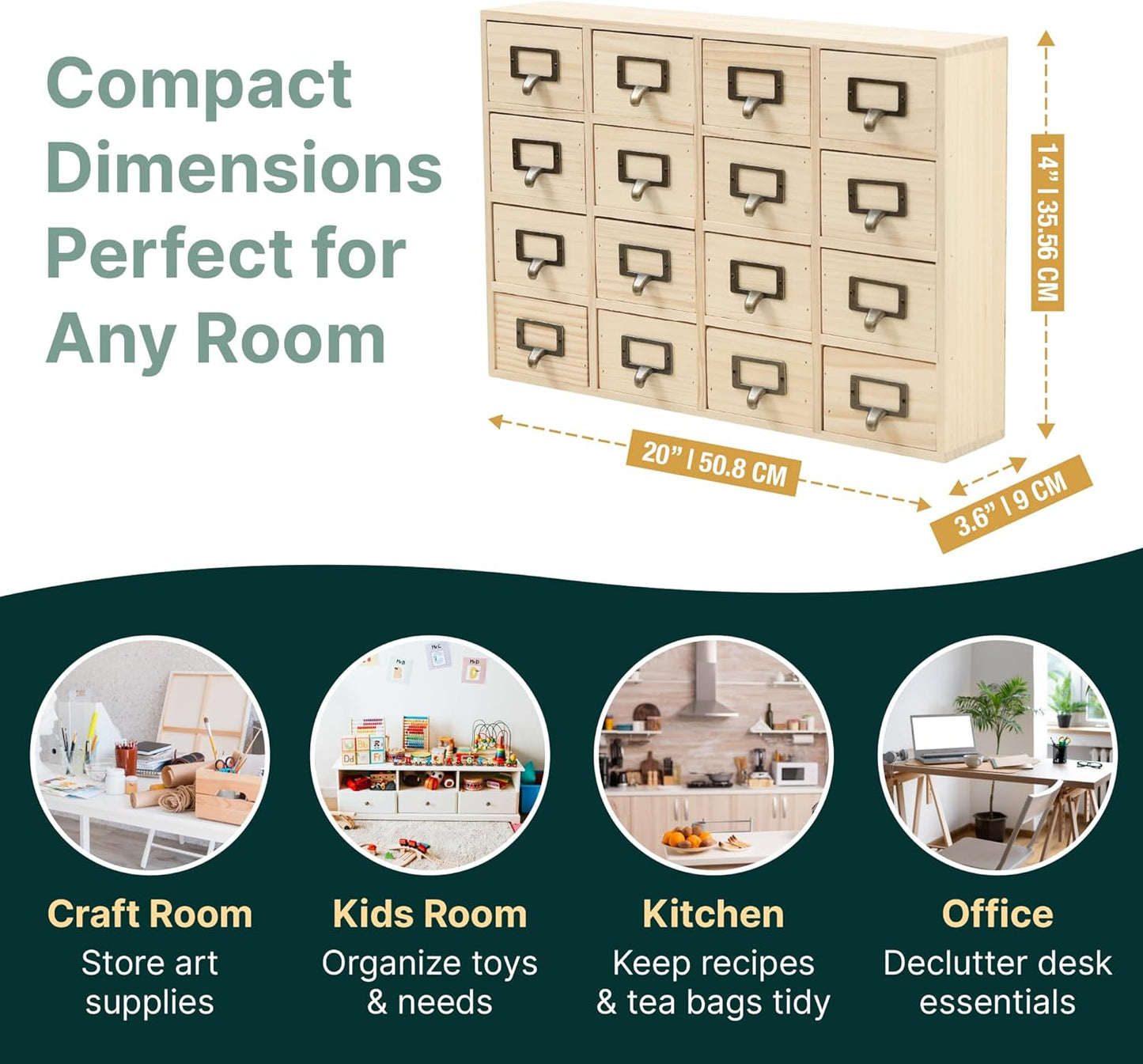 DIY Wooden Desk Organizer with Drawers – Unfinished 16-Drawer Wood Desk Organizer for Crafts, School, or Office – Customizable Wooden Apothecary Cabinet for Creative Storage – Natural Wood Finish