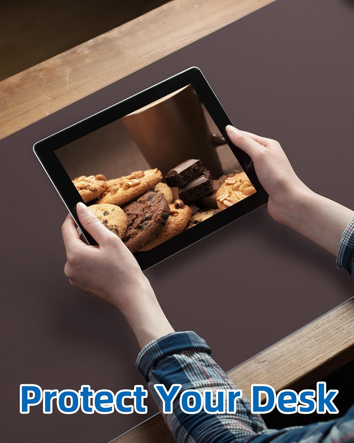 Leather Desk Pad Blotter,Mouse Pad,Office Desk Mat, Non-Slip PU Leather Desk mat,Large Desk mat,Waterproof Keyboard mat for Office/Home/Decor (Coffee,35" x 17")