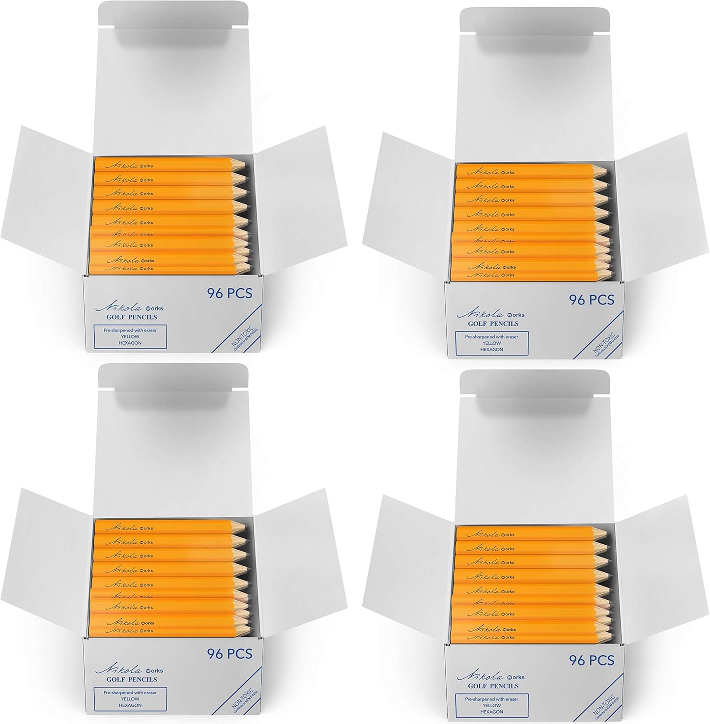 Mini Golf Pencils Without Erasers - 384 Count - Classic Pre-Sharpened #2 HB American Pew Pencils Standard Hex Shaped Bulk Pack