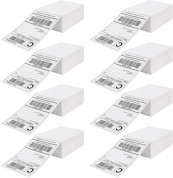 Fanfold Direct Thermal Shipping Labels 4''x6'' 2400 Labels/8 Stacks (300 Pcs per Stack), Compatible with Zebra Rollo Beeprt Printer Ultra Adhesive