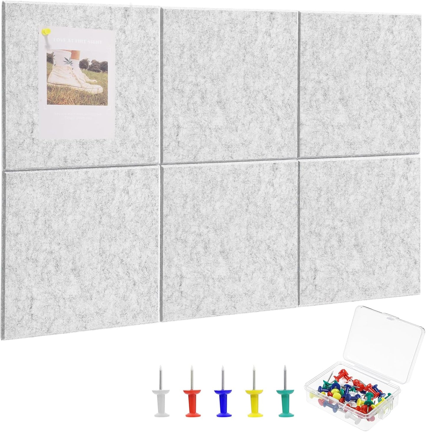 Large Cork Board 36" x 24", 6 Pack Felt Wall Tiles with Colored Pushpins, Bulletin Board with Removable Self-Adhesive Strips, Pin Board Cork Boards for Walls Office Home-Light Gray