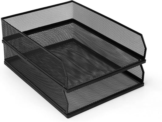 Stackable Paper Tray Organizer, Metal Mesh Wire Letter Tray, Letter Trays Organizers, Front-Load Paper Holder Storage for Office, School, Home,2 Pcs