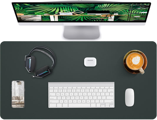 Desk Pad Mat - Leather Desk Pad Protector for Office and Home - Desk Organization and Accessories - Ideal for Large Mouse Pad and Desk Mats on Top of Desks(Dark Green,35.4" x 17")