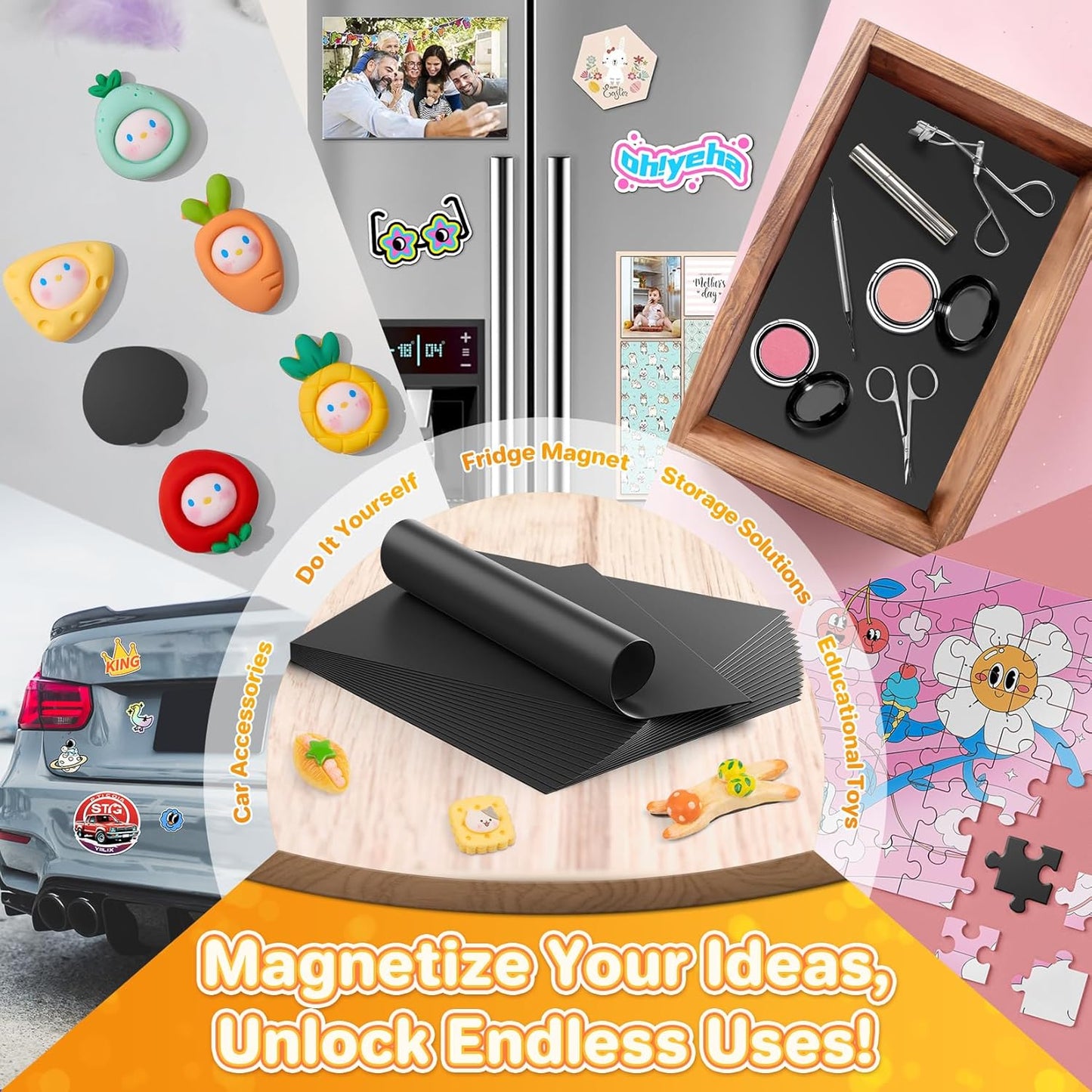 FINDMAG Magnetic Sheets, Flexible Magnets with Superior Adhesive Backing, Cut & Customize Magnet Sheet Set for Creating Magnetic Photo, Crafting, Organizing, and DIY Projects - 8 Pack (8" x 10")