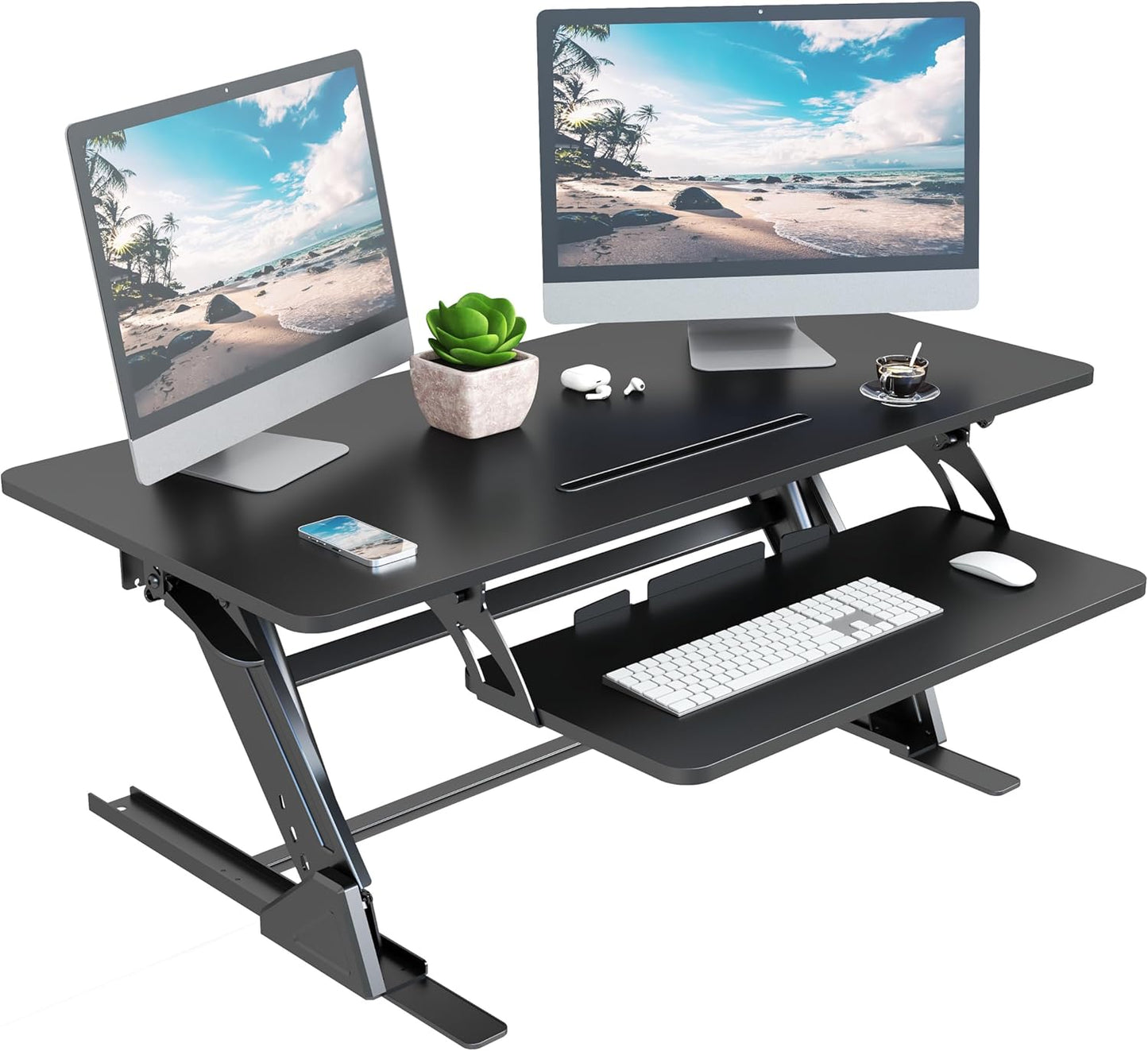 42 inch Stand Up Desk Converter, Height Adjustable Sit Stand Desk Riser, Black, 42PB