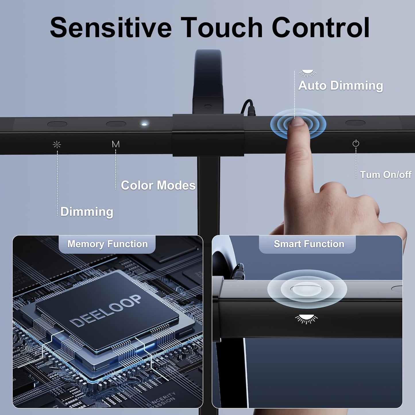 deeloop 80cm Ultra-Long LED Desk Lamps,24W Bright Architect Desk Lamp for Home Office, Infinite Dimming Office Light with Memory Function, Tall Desk Light with Clamp for Reading Working Monitor