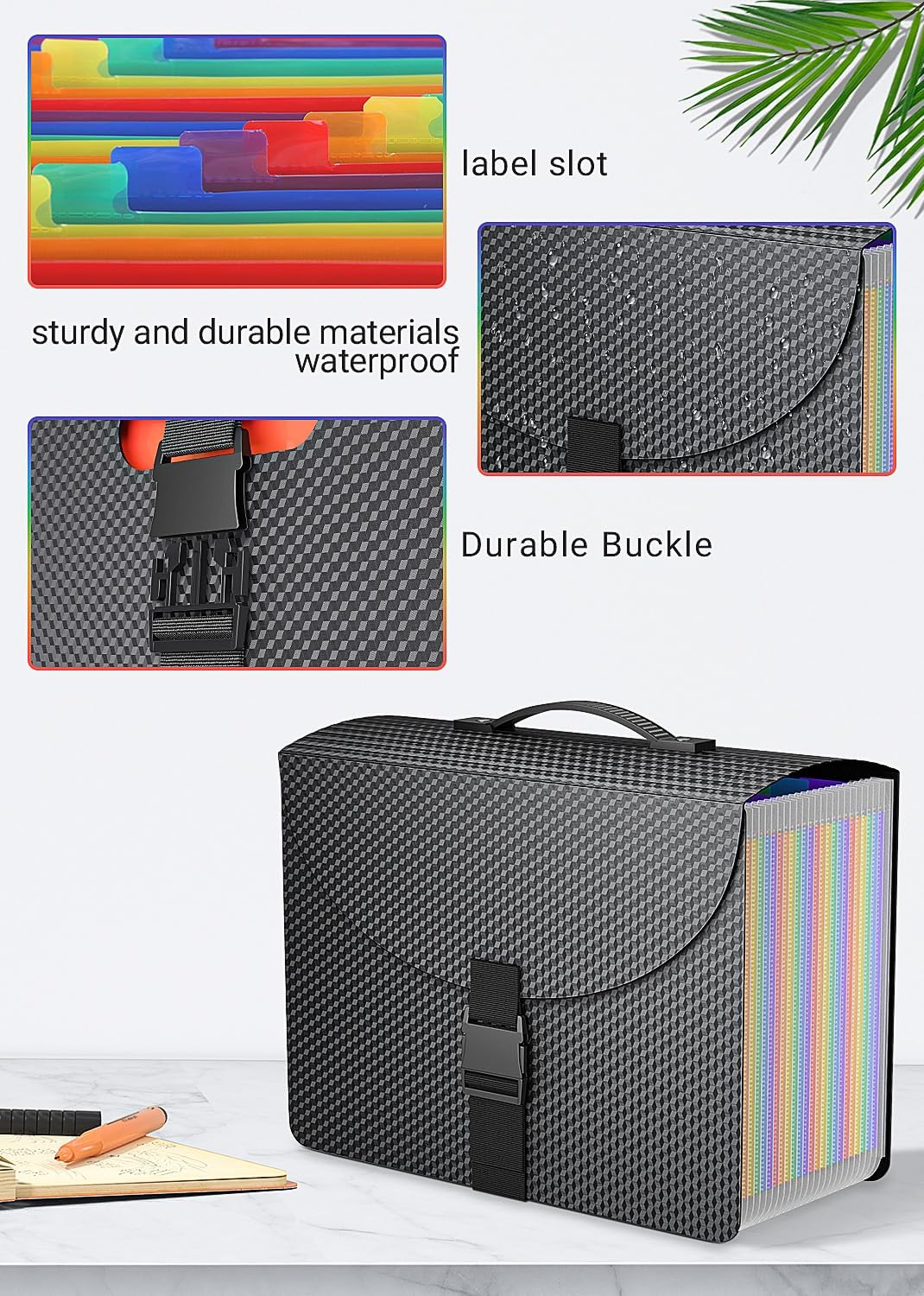 25 Pockets Expanding File Folder with Handle,Expandable File Organizer,Portable Accordion File Organizer A4 Letter Size,Adjustable Strap,Perfect Filing Folders for Documents,Colored Tabs