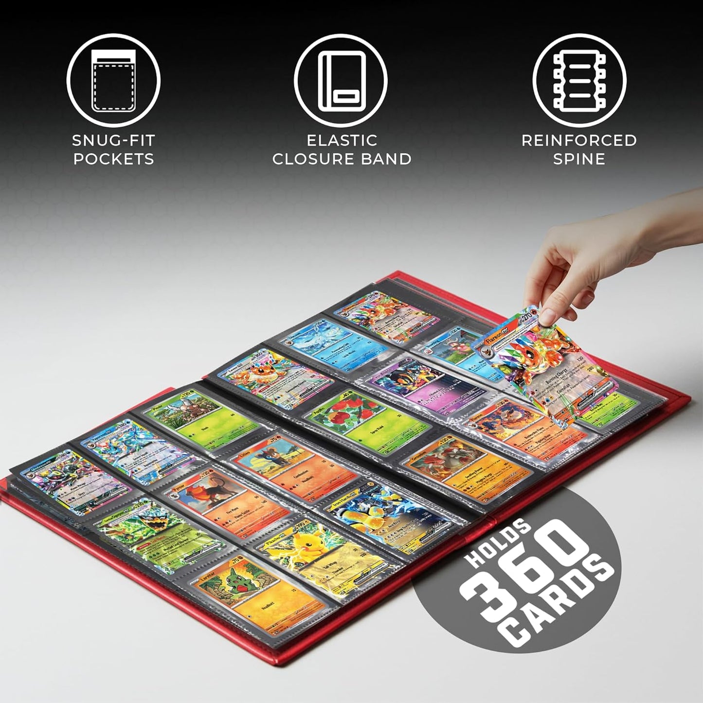 Trading Card Binder Pro-Folio – 9 Pocket Binder - Side-Loading Album, Durable & Acid-Free Storage for Pokémon, YuGiOh, MTG, TCG, Game & Sports Cards, Red