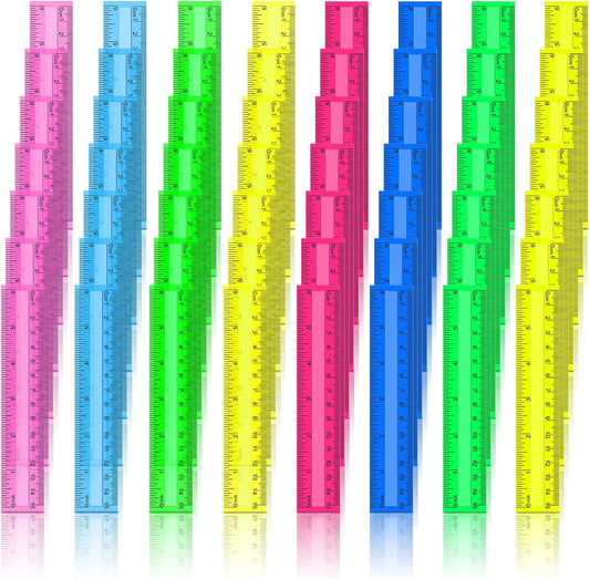Harloon 288 Pack Clear Color Plastic Rulers 6 Inch Transparent Colorful Ruler with Inches and Centimeters 8 Colors Metric Bulk for Kids School Home Office