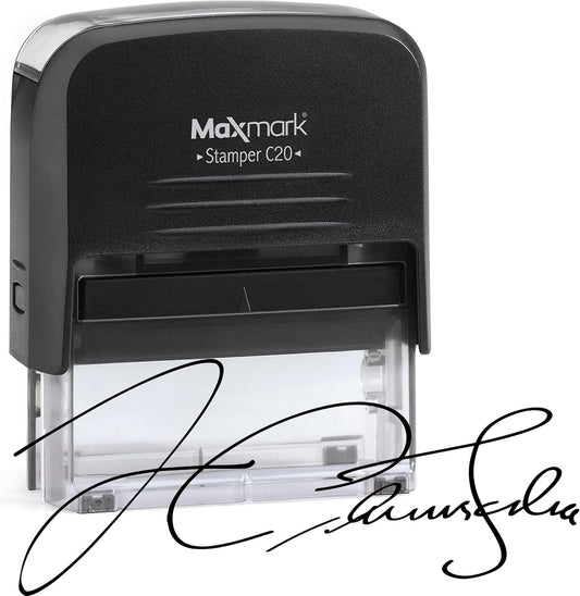 MaxMark Customized Signature Stamp - Small Size -Self-Inking Stamp Customized with Your Signature - Choose from 15 Ink Colors