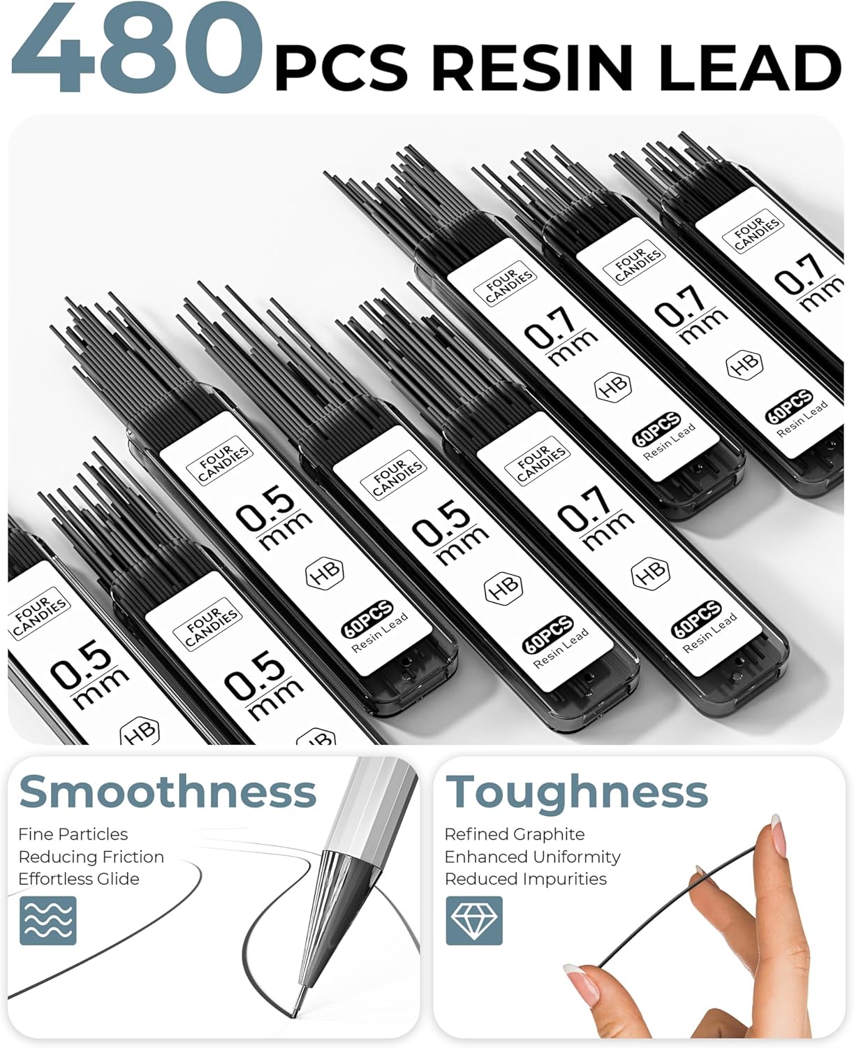 Four Candies 8PCS Metal Mechanical Pencils - 0.5 & 0.7mm with 8 Tubes HB #2 Lead Refills, Eraser Set and Eraser Refills, 20-Count Pack with Case, Lead Pencils Mechanical for Writing, Drawing, Drafting