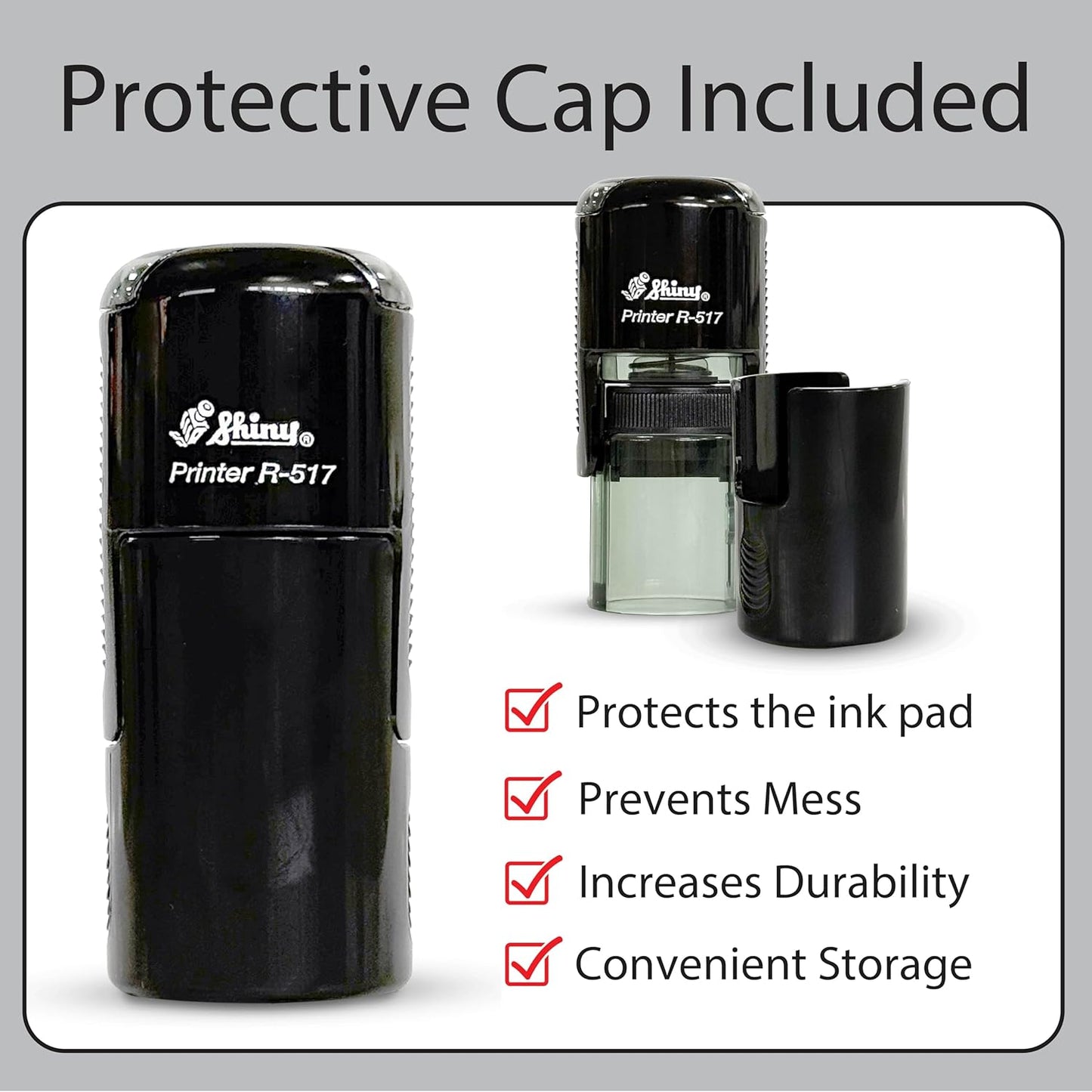 Shiny Gratuity Included Stamp, Round Self Inking Stamp for Restaurant, Bar and Retail, Red Ink