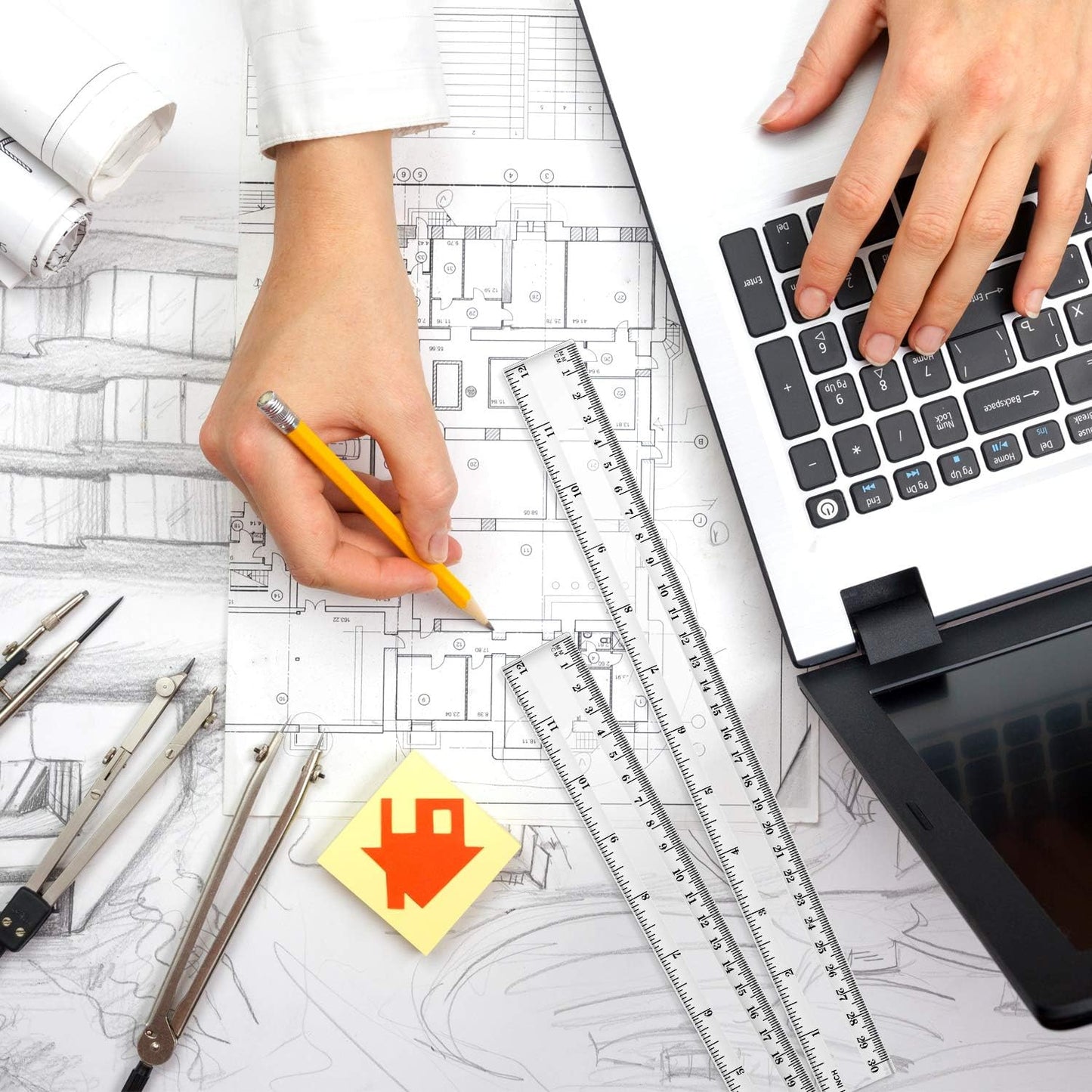 Chuangdi 20 Pieces 12 Inch Rulers Bulk Plastic Colorful Rulers for Kids Student Classroom School Office(Classic,Clear Color)